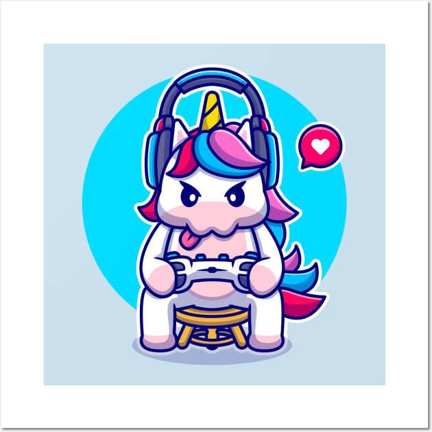 Cute Unicorn Gaming Cartoon Wall Art by Catalyst Labs